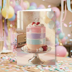 Tarjeta de cumpleaños de pastel con tonos pastel c