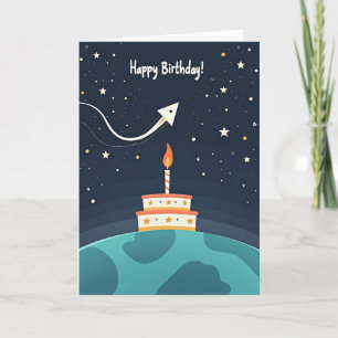 Tarjeta de cumpleaños de pastel cósmico
