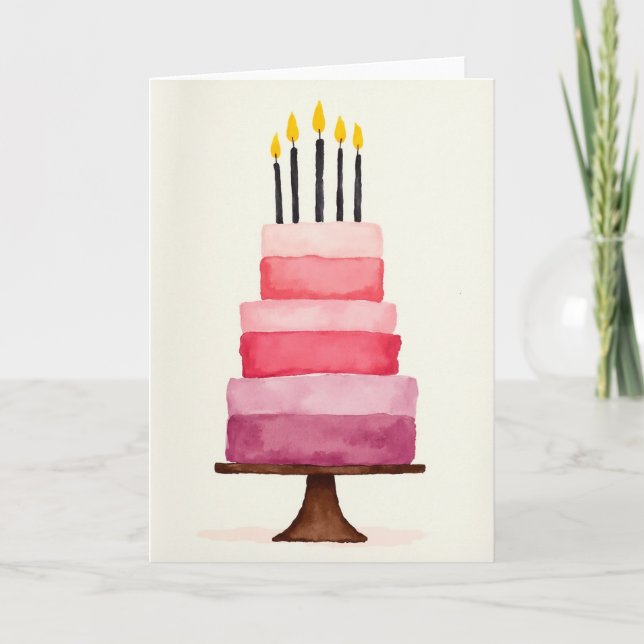 Tarjeta de cumpleaños de pastel de acuarela (Anverso)