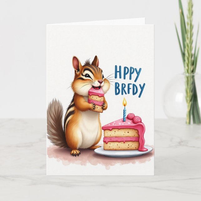 Tarjeta de cumpleaños de pastel de ardilla (Anverso)