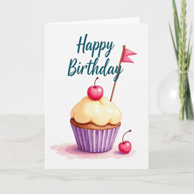 Tarjeta de cumpleaños de pastel de bayas alegres (Anverso)
