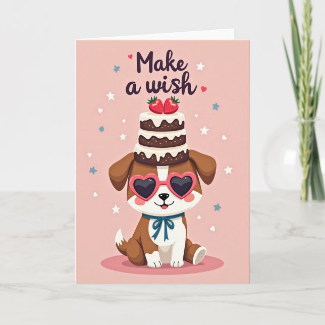 Tarjeta de cumpleaños de pastel de cachorro (Anverso)