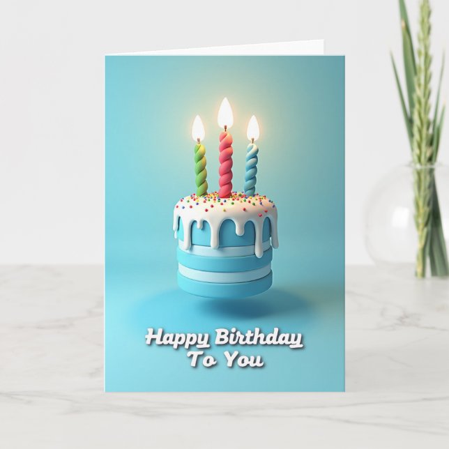 Tarjeta de cumpleaños de pastel de capas azules (Anverso)
