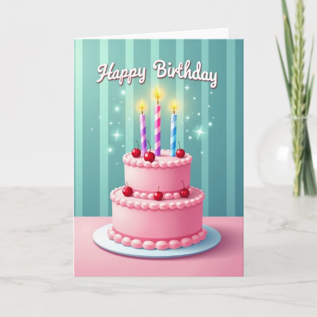 Tarjeta de cumpleaños de pastel de cereza (Anverso)