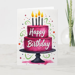 Tarjeta de cumpleaños de pastel de color fucsia