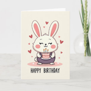 Tarjeta de cumpleaños de pastel de conejito alegre