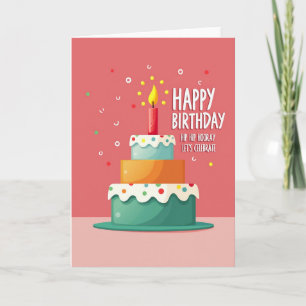 Tarjeta de cumpleaños de pastel de confeti alegre