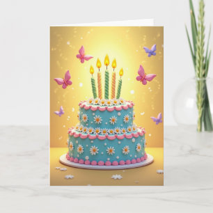 Tarjeta de cumpleaños de pastel de dos pisos azul
