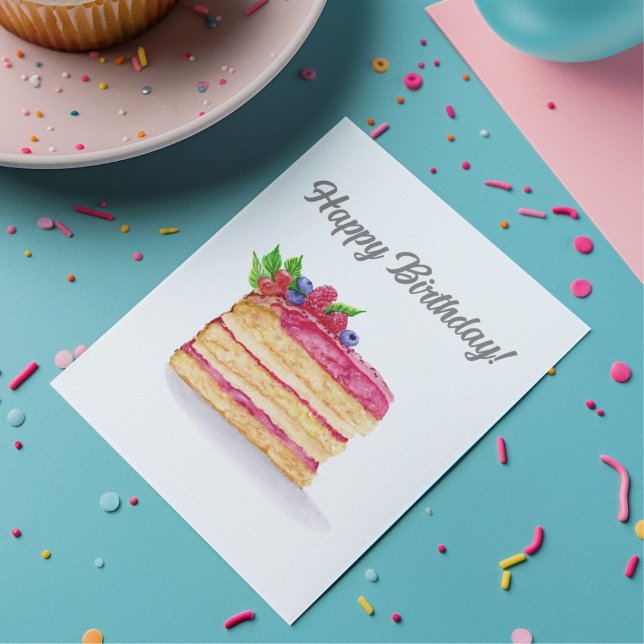 Tarjeta de cumpleaños de pastel de frambuesa acuar (Subido por el creador)