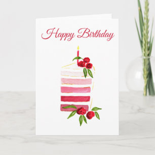 Tarjeta de cumpleaños de pastel de frambuesa acuar