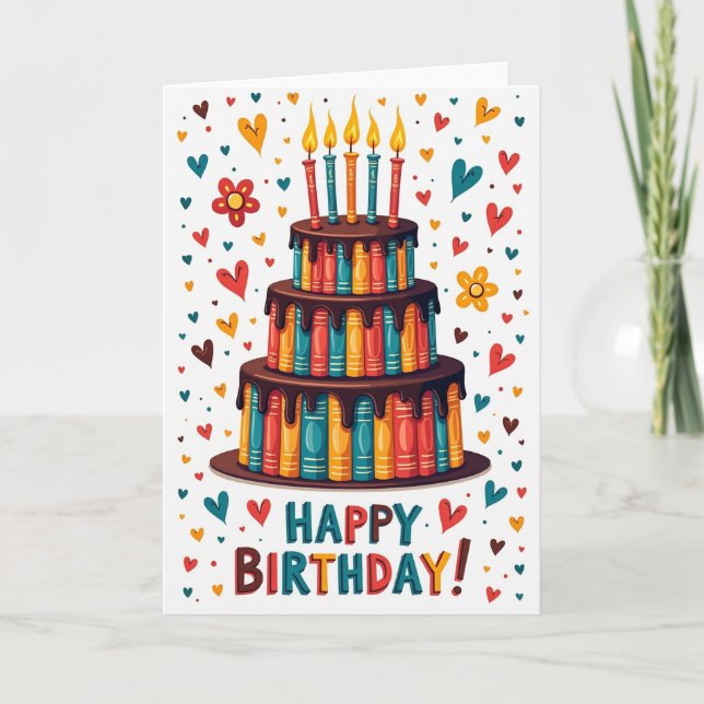 Tarjeta de cumpleaños de pastel de libro dulce (Anverso)