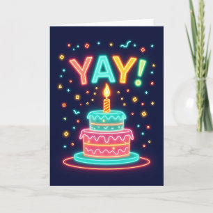 Tarjeta de cumpleaños de pastel de neón