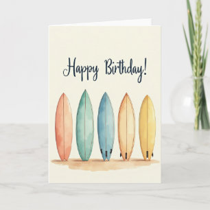 Tarjeta de cumpleaños de pastel de tabla de surf