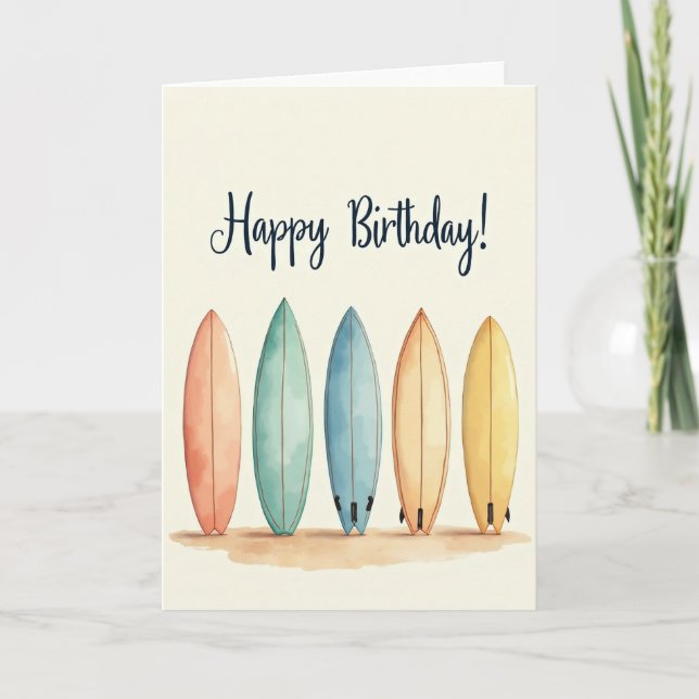 Tarjeta de cumpleaños de pastel de tabla de surf (Anverso)