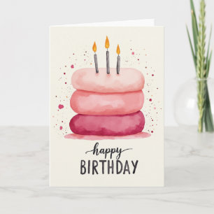 Tarjeta de cumpleaños de pastel de tres pisos rosa