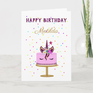 Tarjeta de cumpleaños de pastel de unicornio mágic