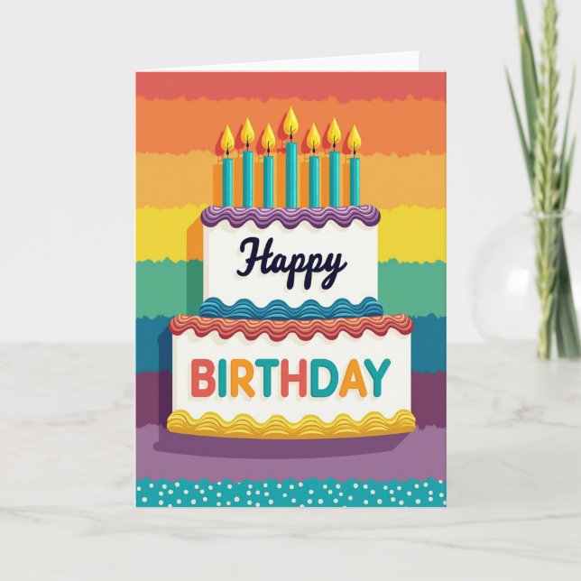Tarjeta de cumpleaños de pastel de varios pisos (Anverso)