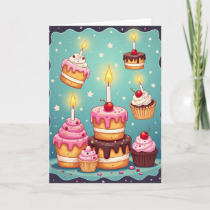 Tarjeta de cumpleaños de pastel estrellado