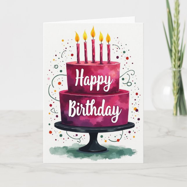 Tarjeta de cumpleaños de pastel festivo (Anverso)