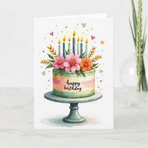 Tarjeta de cumpleaños de pastel floral