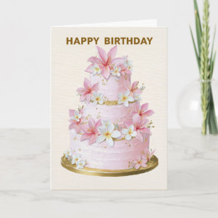 Tarjeta de cumpleaños de pastel floral blanco y ro