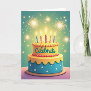 Tarjeta de cumpleaños de pastel por niveles festiv