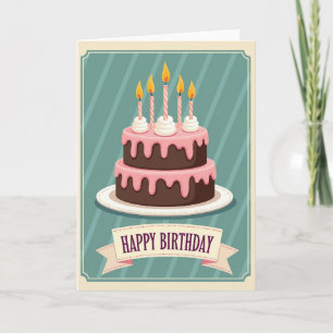 Tarjeta de cumpleaños de pastel retro