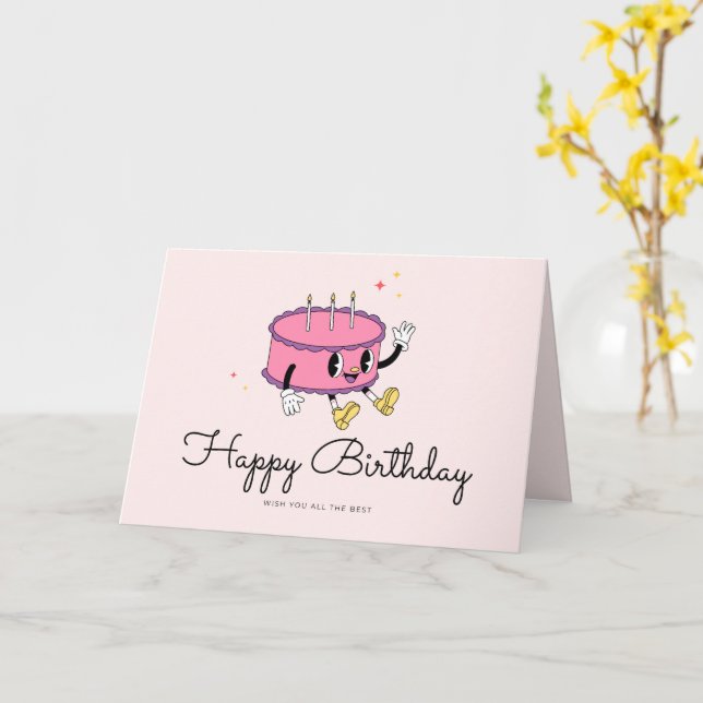 Tarjeta de cumpleaños de pastel retro vintage (flor amarilla)