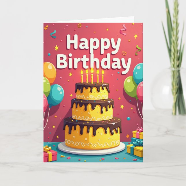 Tarjeta de cumpleaños de pastel rojo (Anverso)
