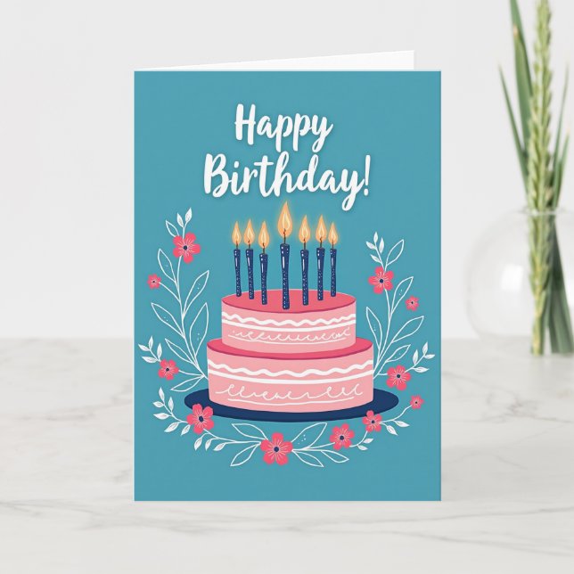 Tarjeta de cumpleaños de pastel rosa (Anverso)