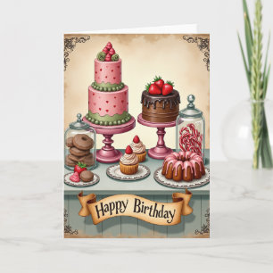 Tarjeta de cumpleaños de pastel rosa dulce