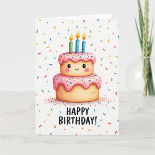 Tarjeta de cumpleaños de pastel sonriente