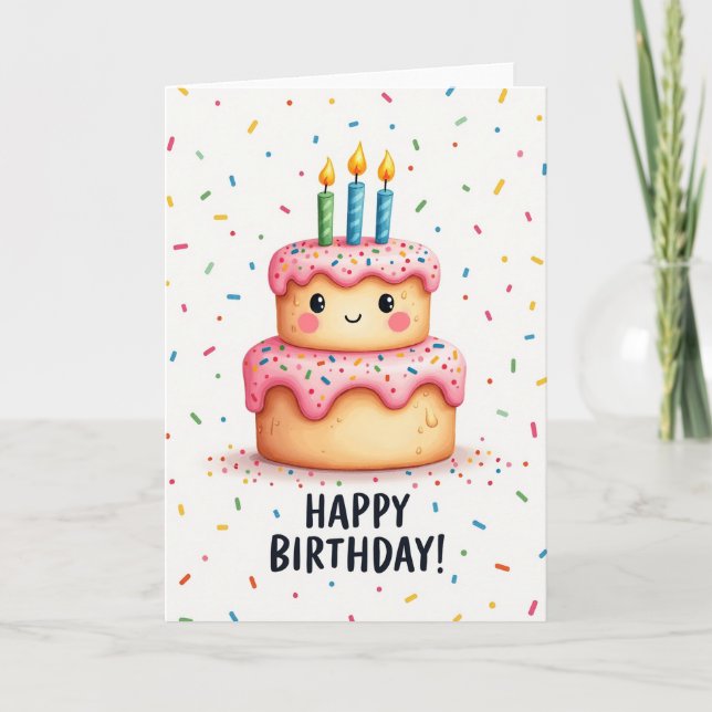 Tarjeta de cumpleaños de pastel sonriente (Anverso)