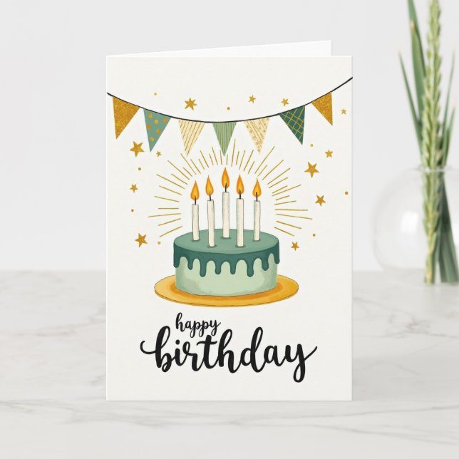 Tarjeta de cumpleaños de pastel verde (Anverso)