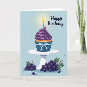 Tarjeta de cumpleaños de pastelito morado