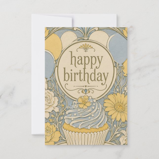 tarjeta de cumpleaños de pastelito vintage (Anverso)