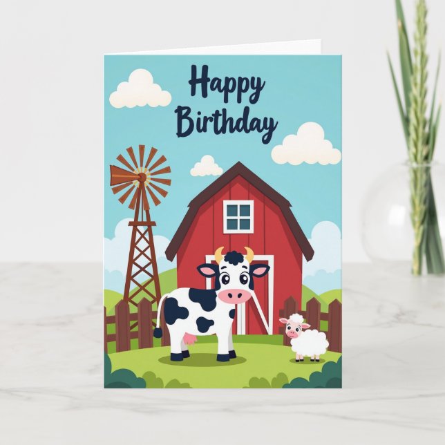 Tarjeta de cumpleaños de pastizal de vaca (Anverso)