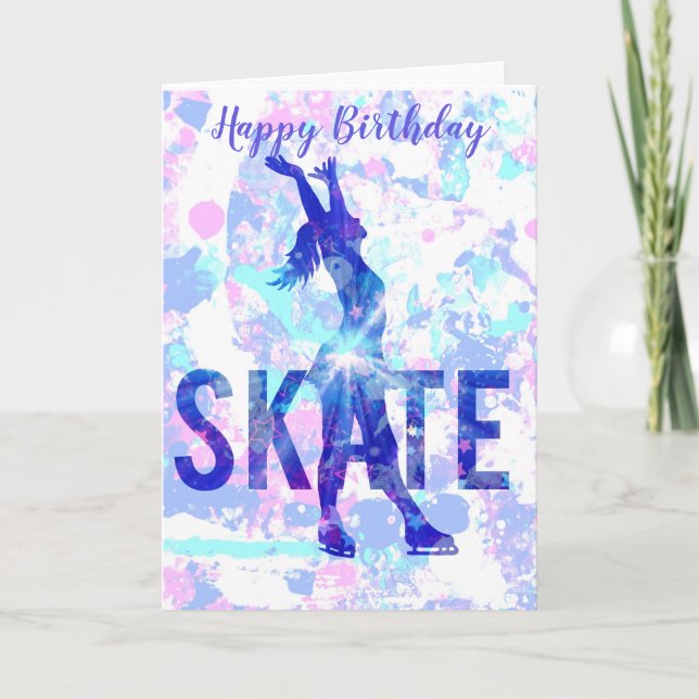 Tarjeta de cumpleaños de patinaje artístico person (Anverso)