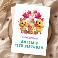 Tarjeta de cumpleaños de patitos rosados lindos pa