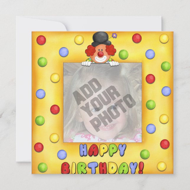 Tarjeta de cumpleaños de payaso fotográfico (Anverso)