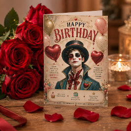 Tarjeta de cumpleaños de payaso Pierrot vintage el