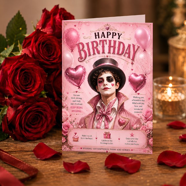 Tarjeta de cumpleaños de payaso Pink Pierrot román (Subido por el creador)