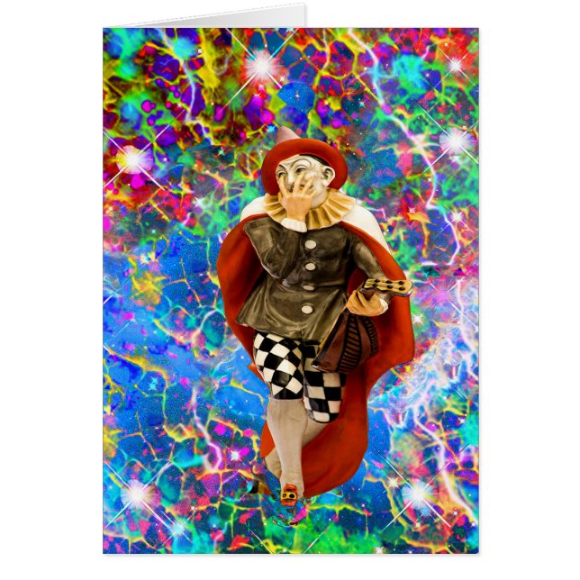 Tarjeta de cumpleaños de payaso trovador (Frente)
