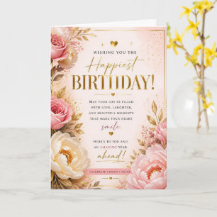 Tarjeta de cumpleaños de peonía de crema rosa