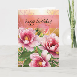 Tarjeta de cumpleaños de peonía moderna