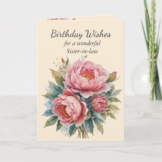 Tarjeta de cumpleaños de Peony Flower Bouquet Sist (Anverso)