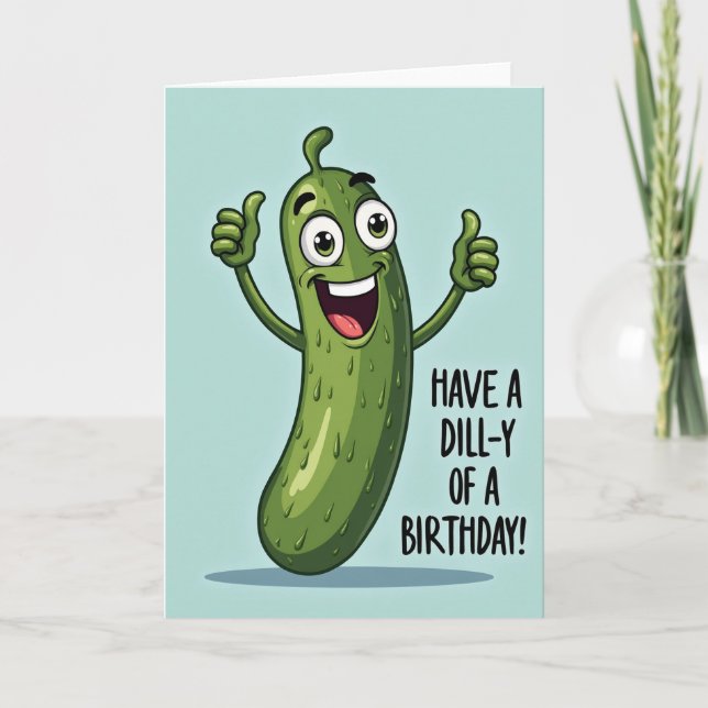 Tarjeta de cumpleaños de pepinillo alegre (Anverso)