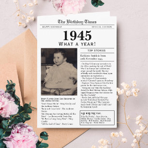 Tarjeta de cumpleaños de periódico de 1945