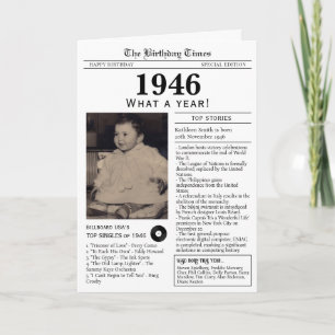 Tarjeta de cumpleaños de periódico de 1946 cumplea