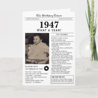 Tarjeta de cumpleaños de periódico de 1947 cumplea